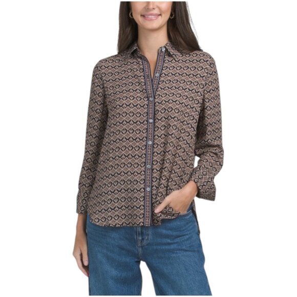 MAX STUDIO LONDON Long Sleeve Button Front Blouse With Collar - Picture 1 of 3